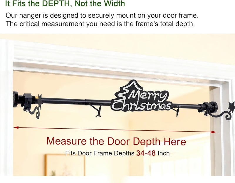 Ridota Christmas Garland Hanger for Front Door Adjustable 34-48 Inch, Over The Door No Drill Garland Holder with Heavy Duty 22lb Capacity, Includes Merry Christmas Sign for Outdoor Holiday Decor - Image 3